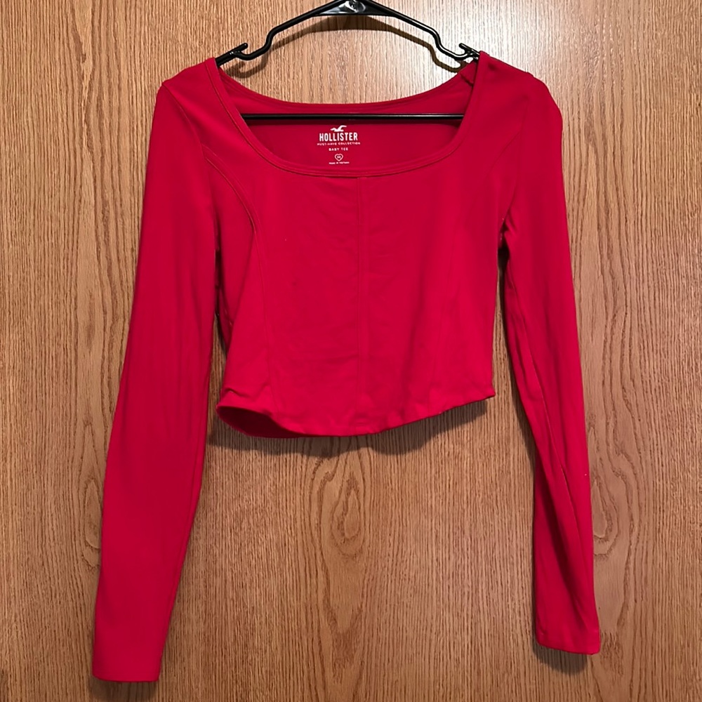 hollister red long sleeve baby tee